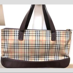 Burberry Leather and Canvas Plaid Handbag